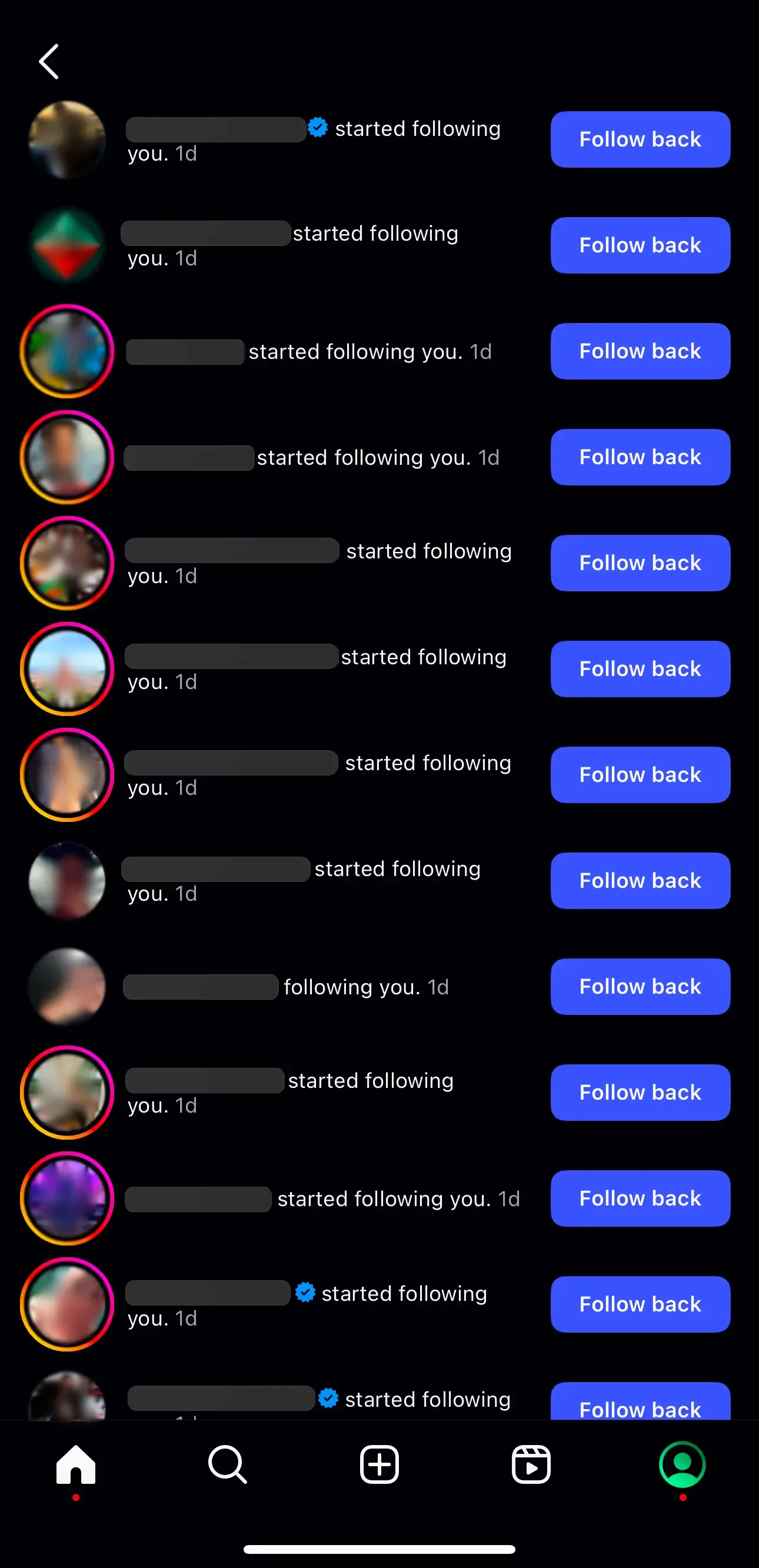 Instagram notifications showing new followers